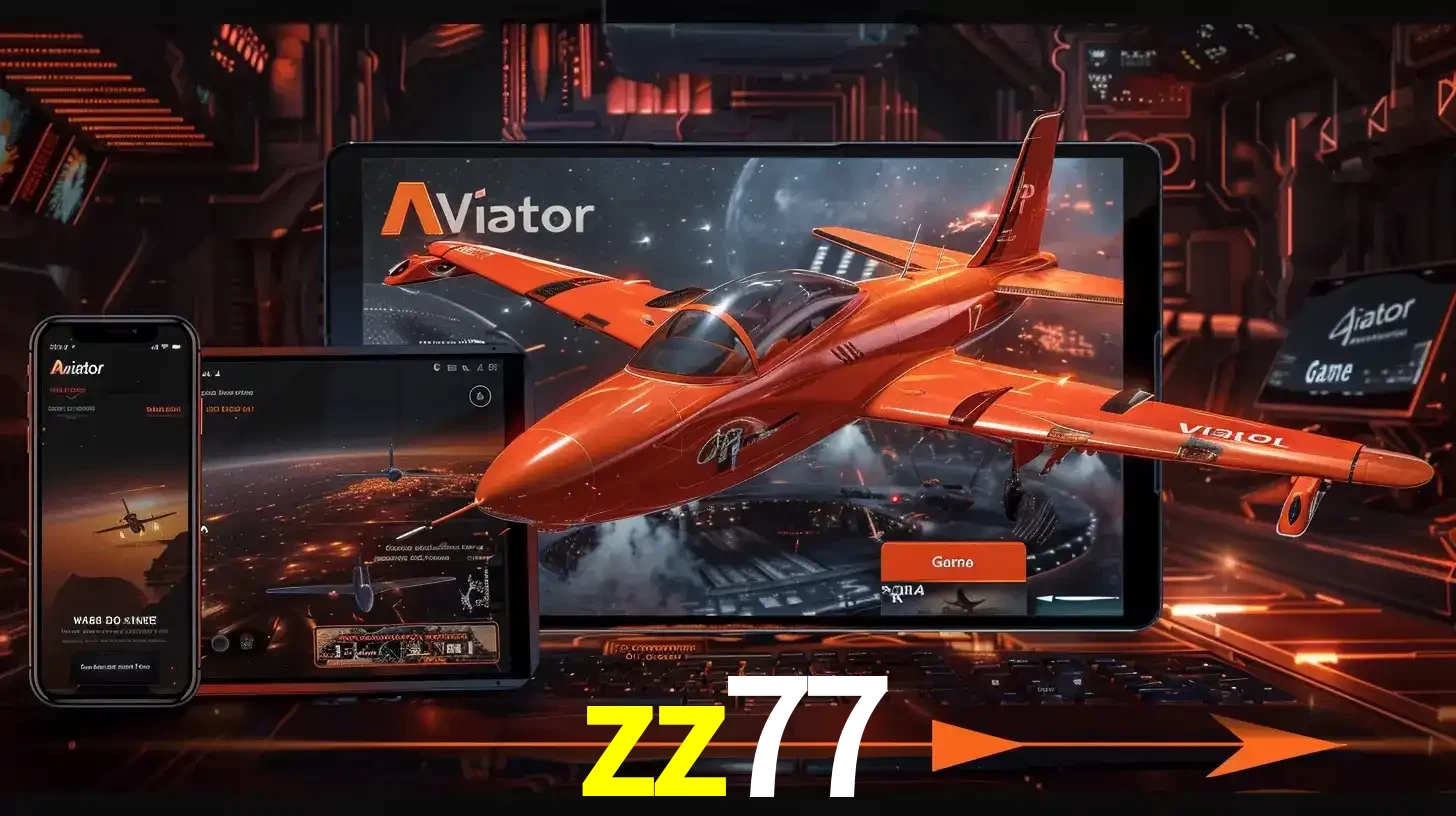 Apresentação tecnológica do jogo Aviator com um avião saindo da tela de um tablet, demonstrando a experiência imersiva em múltiplos dispositivos no zz77.