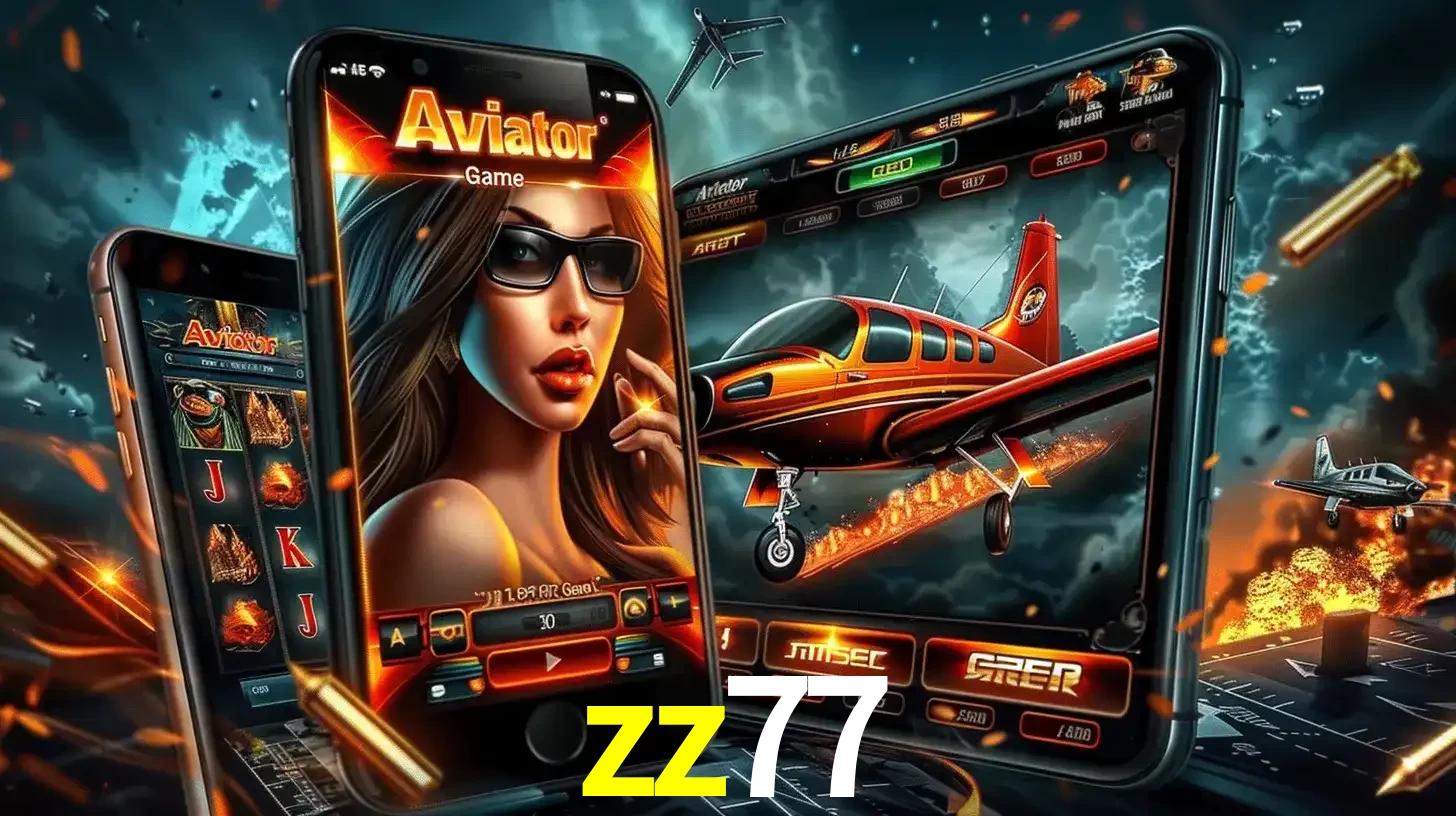 O popular jogo de apostas Aviator exibido em vários celulares e tablets, mostrando a interface emocionante e a ação de voo disponíveis para jogar agora no zz77.