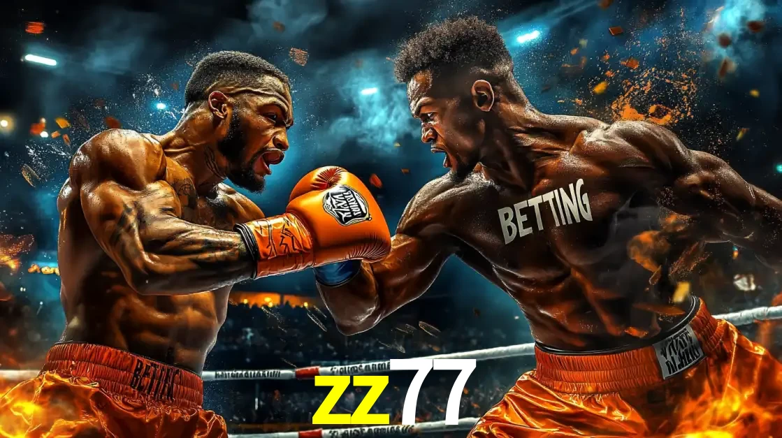 Dois boxeadores em uma luta intensa e explosiva, representando a adrenalina e as oportunidades de apostas em esportes de combate disponíveis na plataforma zz77.
