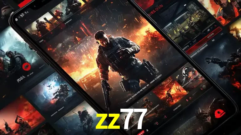 Tela de um celular exibindo uma galeria de jogos de tiro com temática militar, mostrando a variedade de e-sports disponíveis para apostas na plataforma de entretenimento zz77.
