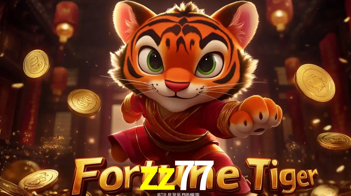 O carismático mascote do jogo de slot Fortune Tiger, um tigre fofo em pose de artes marciais, pronto para trazer sorte e multiplicadores de ganhos no cassino online zz77.