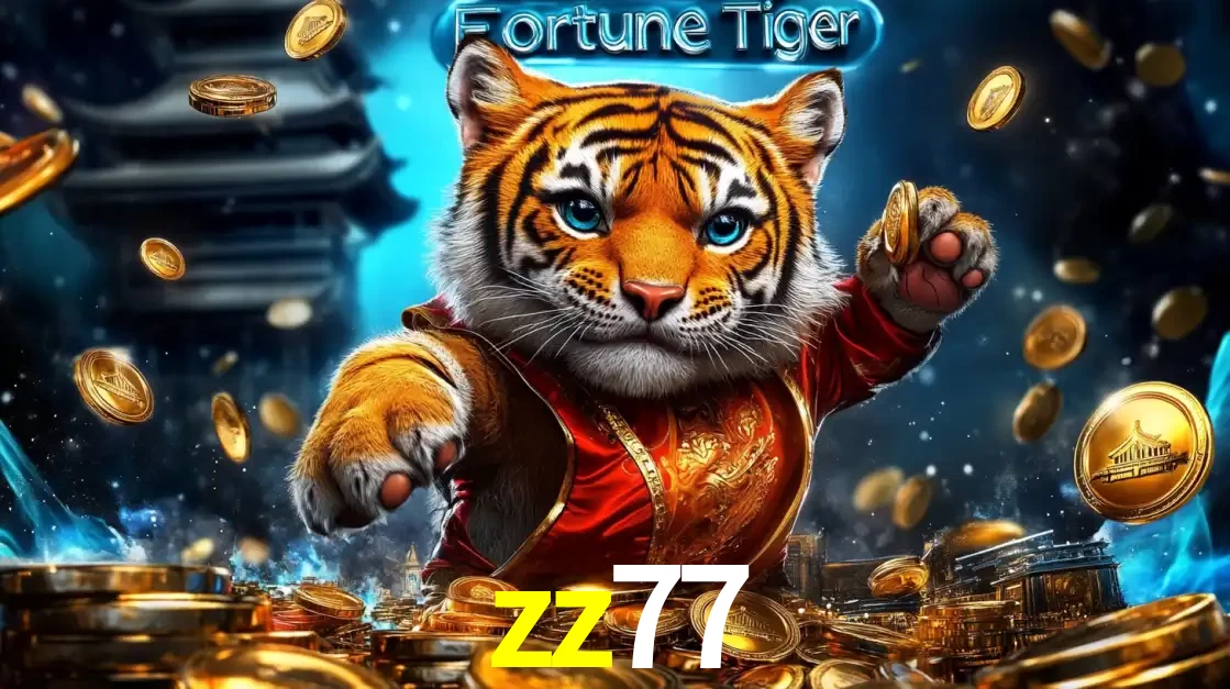 Imagem promocional do jogo de slot Fortune Tiger, com um tigre majestoso em traje tradicional cercado por uma fortuna em moedas de ouro, disponível agora no cassino zz77.