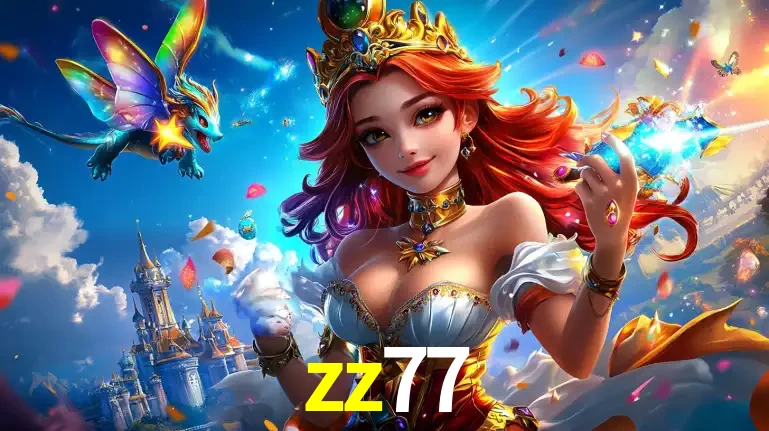 A princesa de um reino de fantasia mágico, com seu pequeno dragão, apresentando um mundo de prêmios encantados nos jogos de caça-níqueis do cassino zz77.